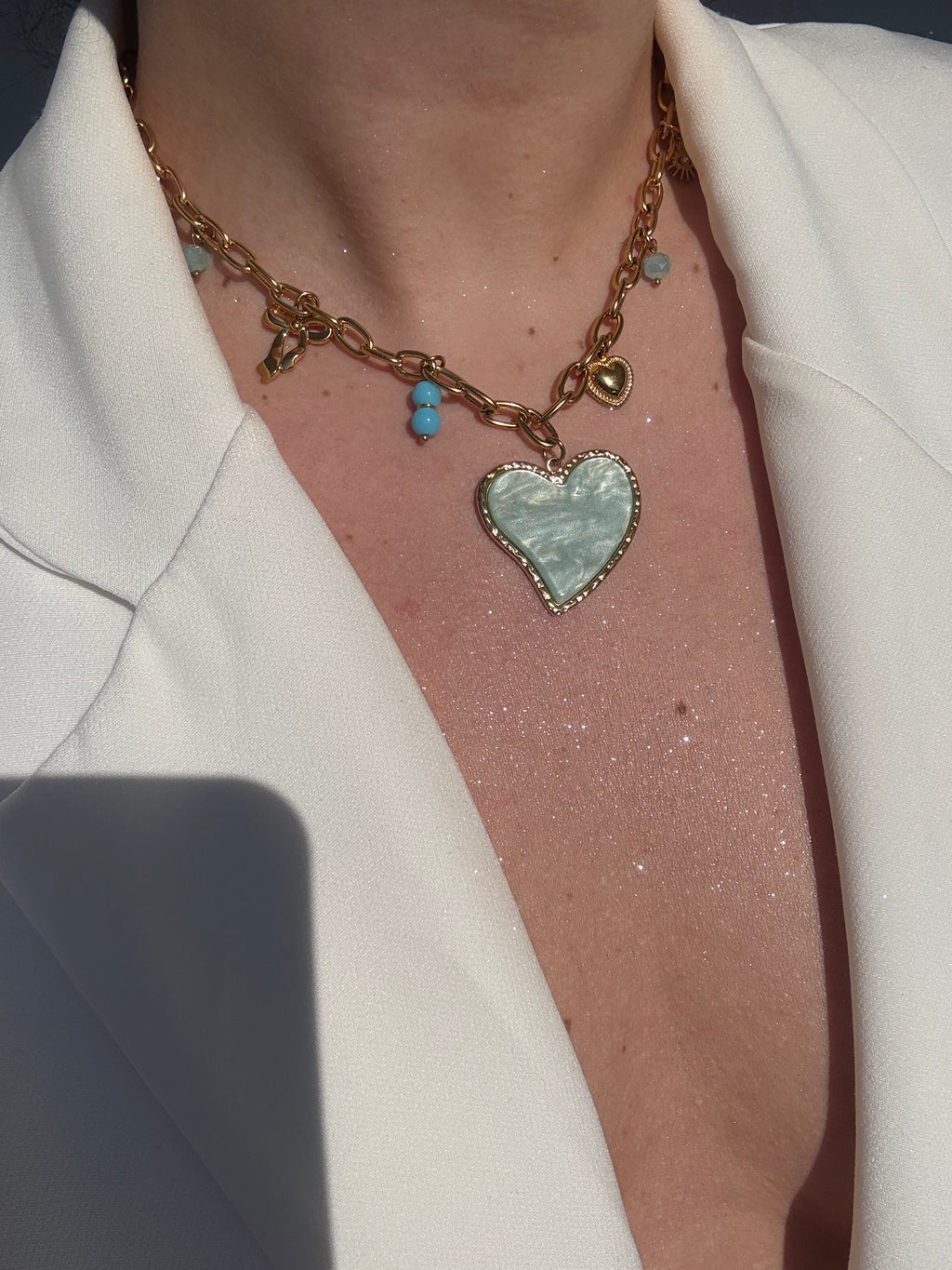 Aqua Heart Charms Necklace