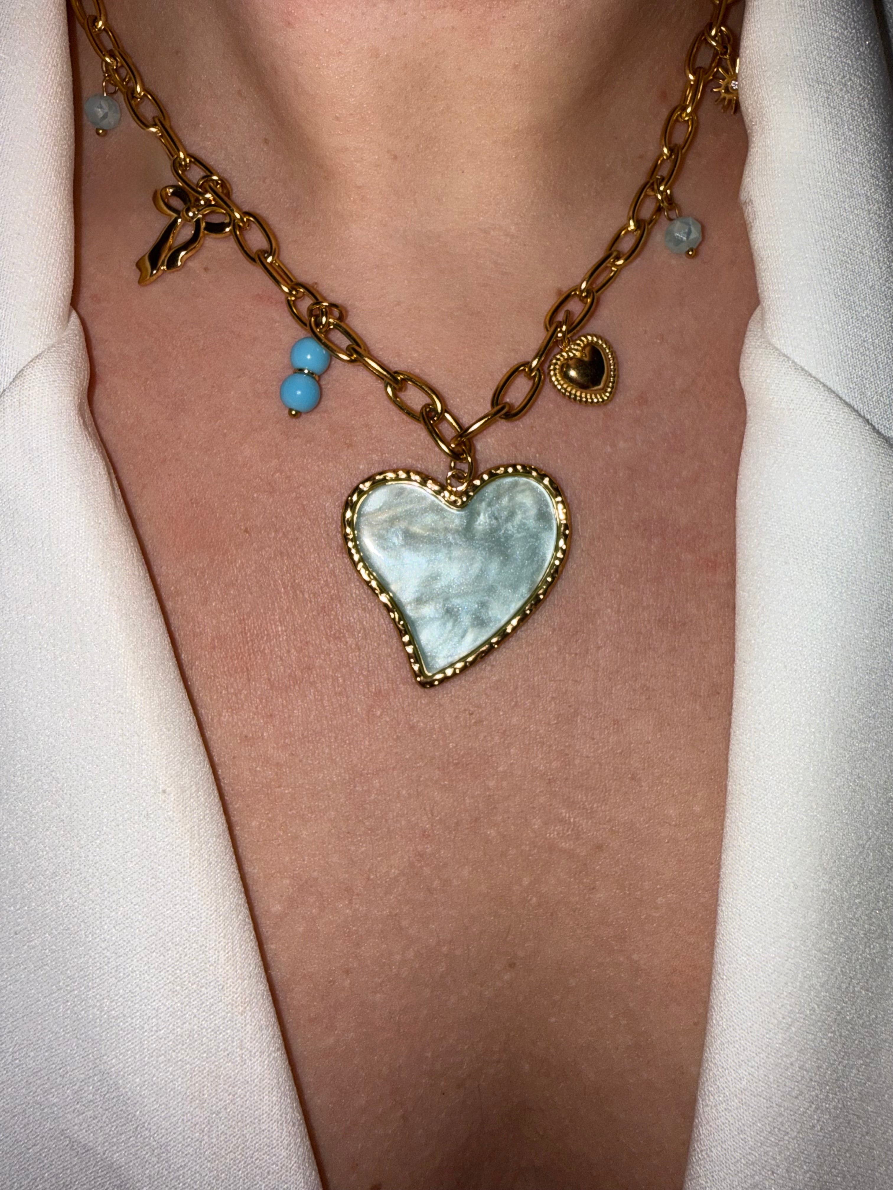 Aqua Heart Charms Necklace