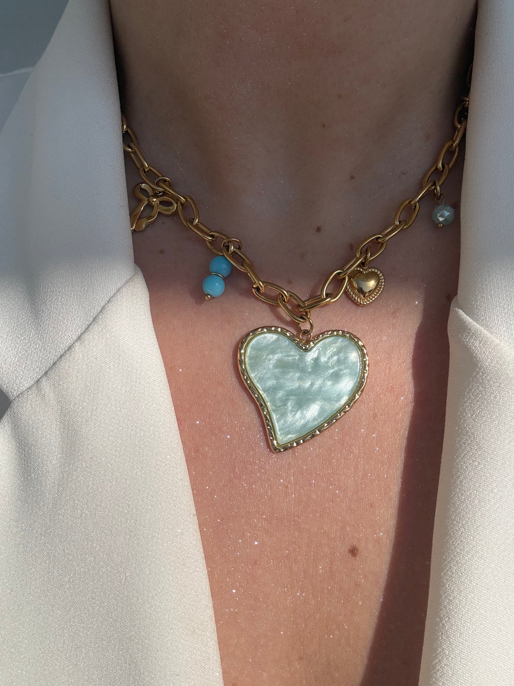 Aqua Heart Charms Necklace