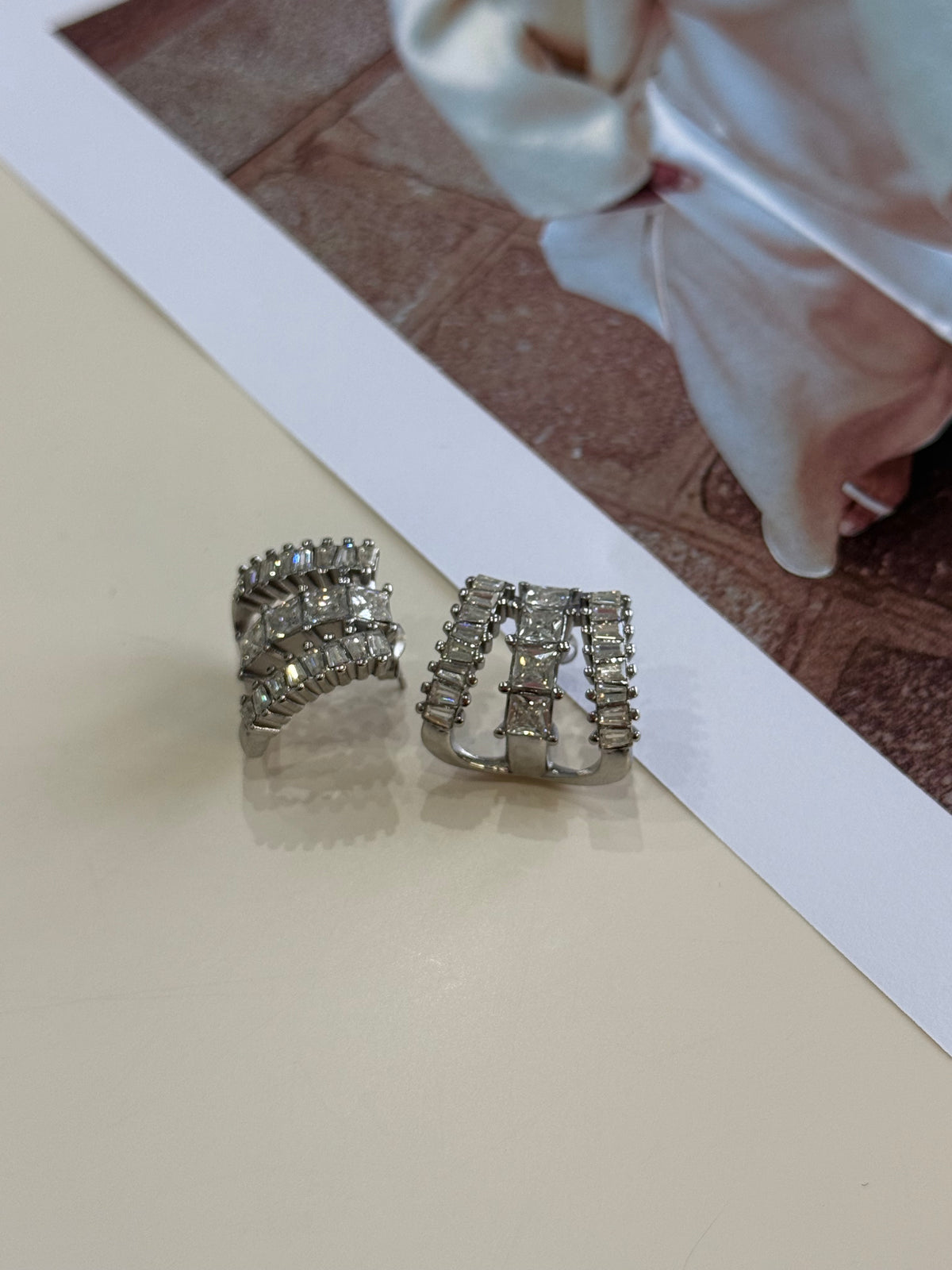 Crystal Silver Hoops