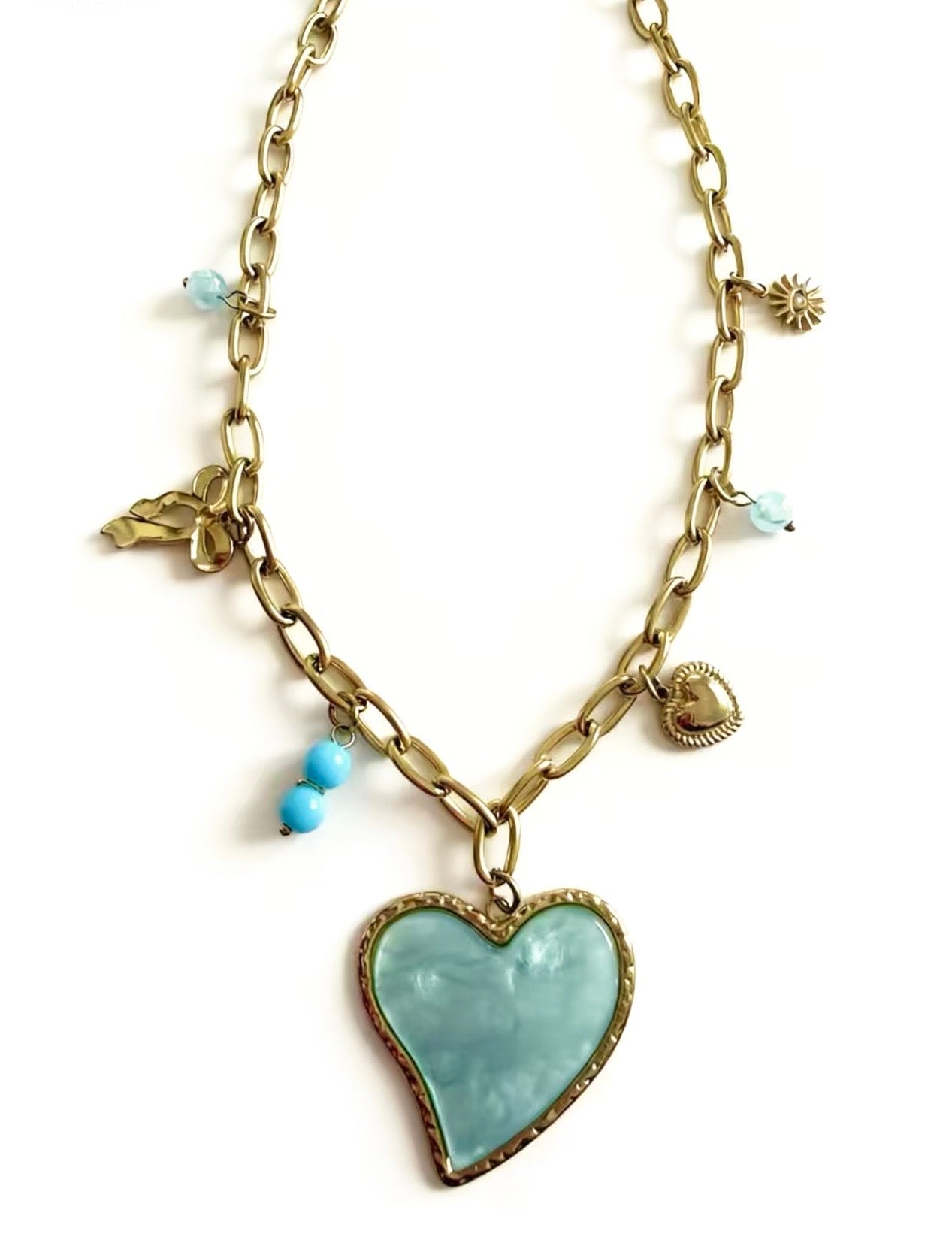 Aqua Heart Charms Necklace